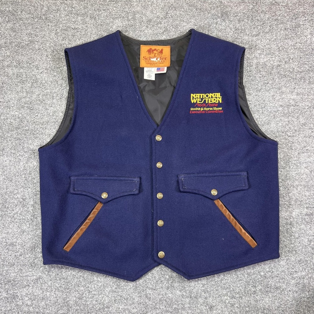 Schaefer Outfitter Vest Mens XL Blue Wool Snap Front National Western Rodeo USA